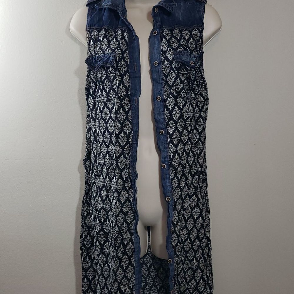 Duster with denim trim and split sides